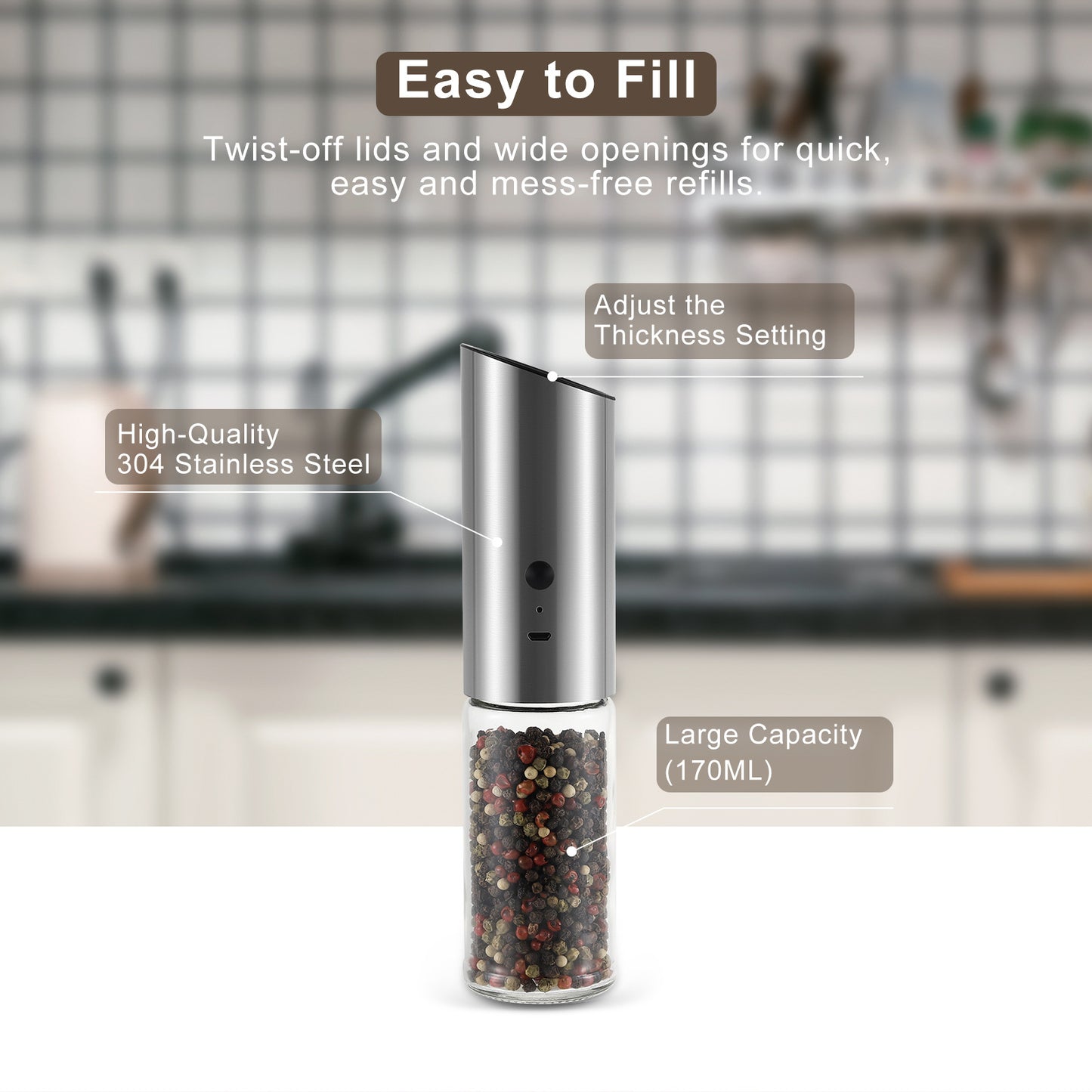 Stainless Steel Pepper Electric Grinder