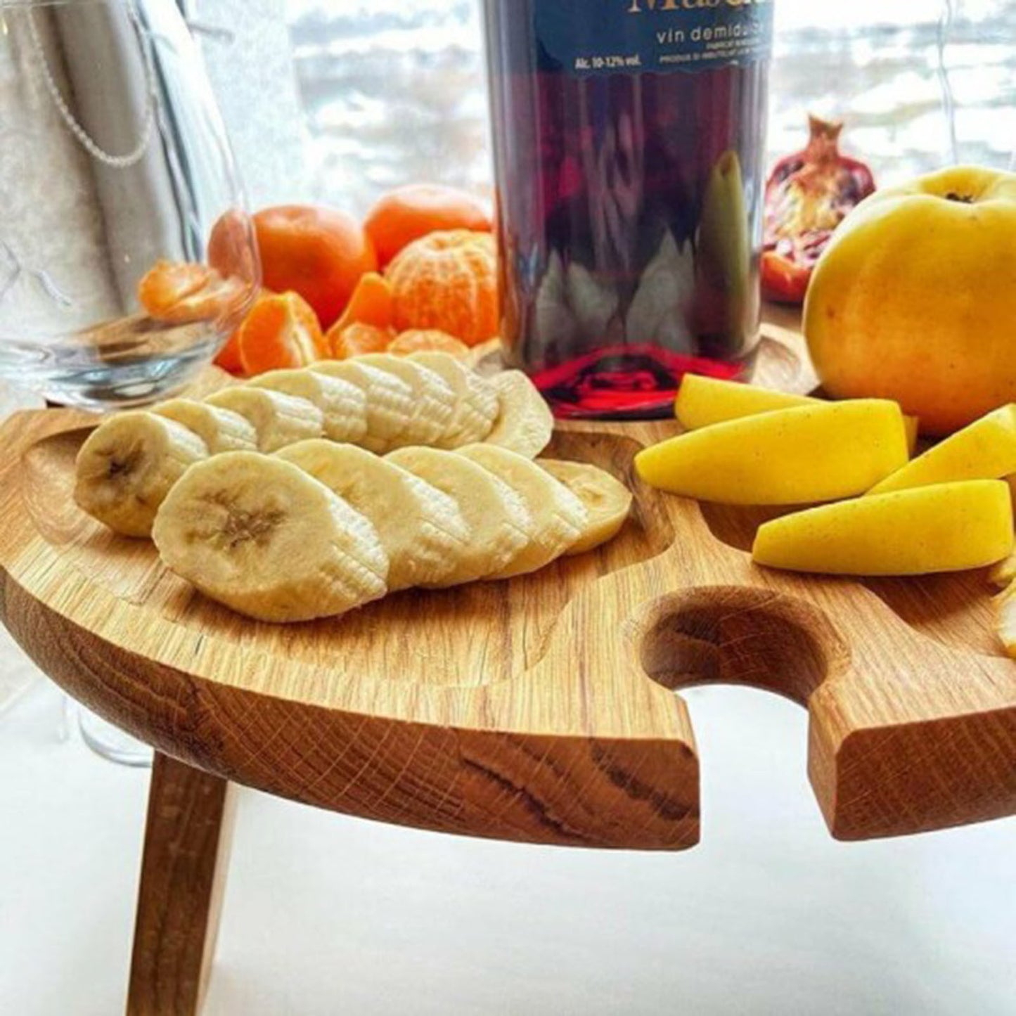 Wooden Folding table With Glass Holder