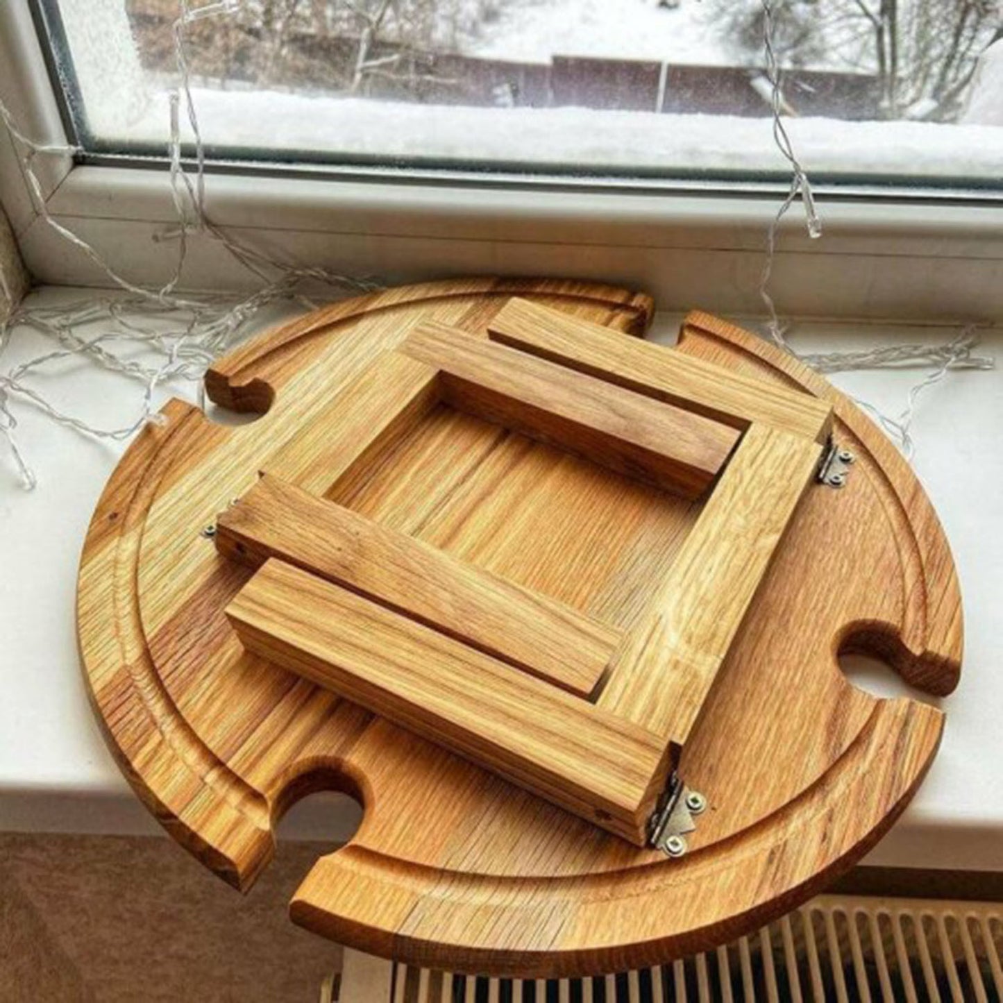 Wooden Folding table With Glass Holder