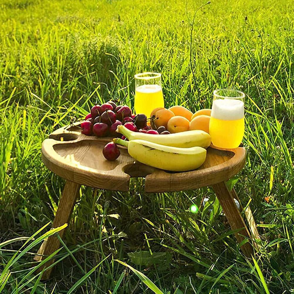 Wooden Folding table With Glass Holder