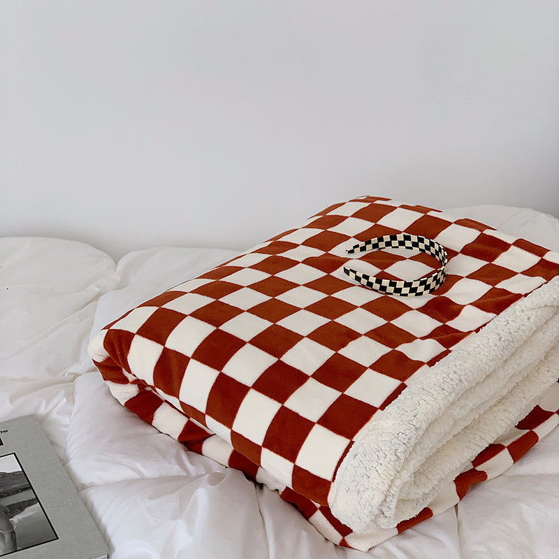 Checkerboard Thickened Fleece Blanket