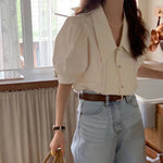 Doll Pointy V-neck Puff Shirt