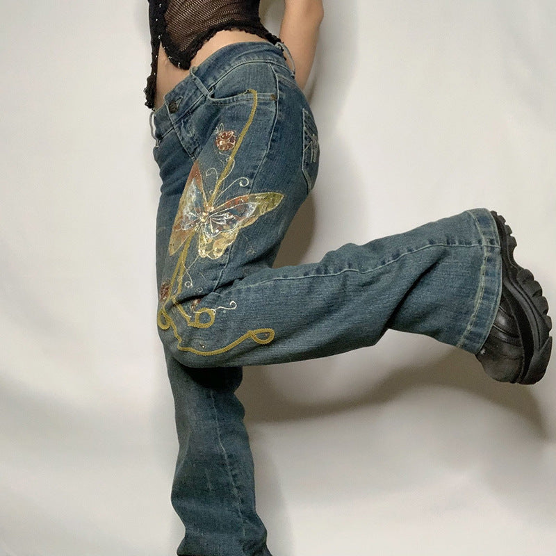 Retro Butterfly Bootcut Jeans