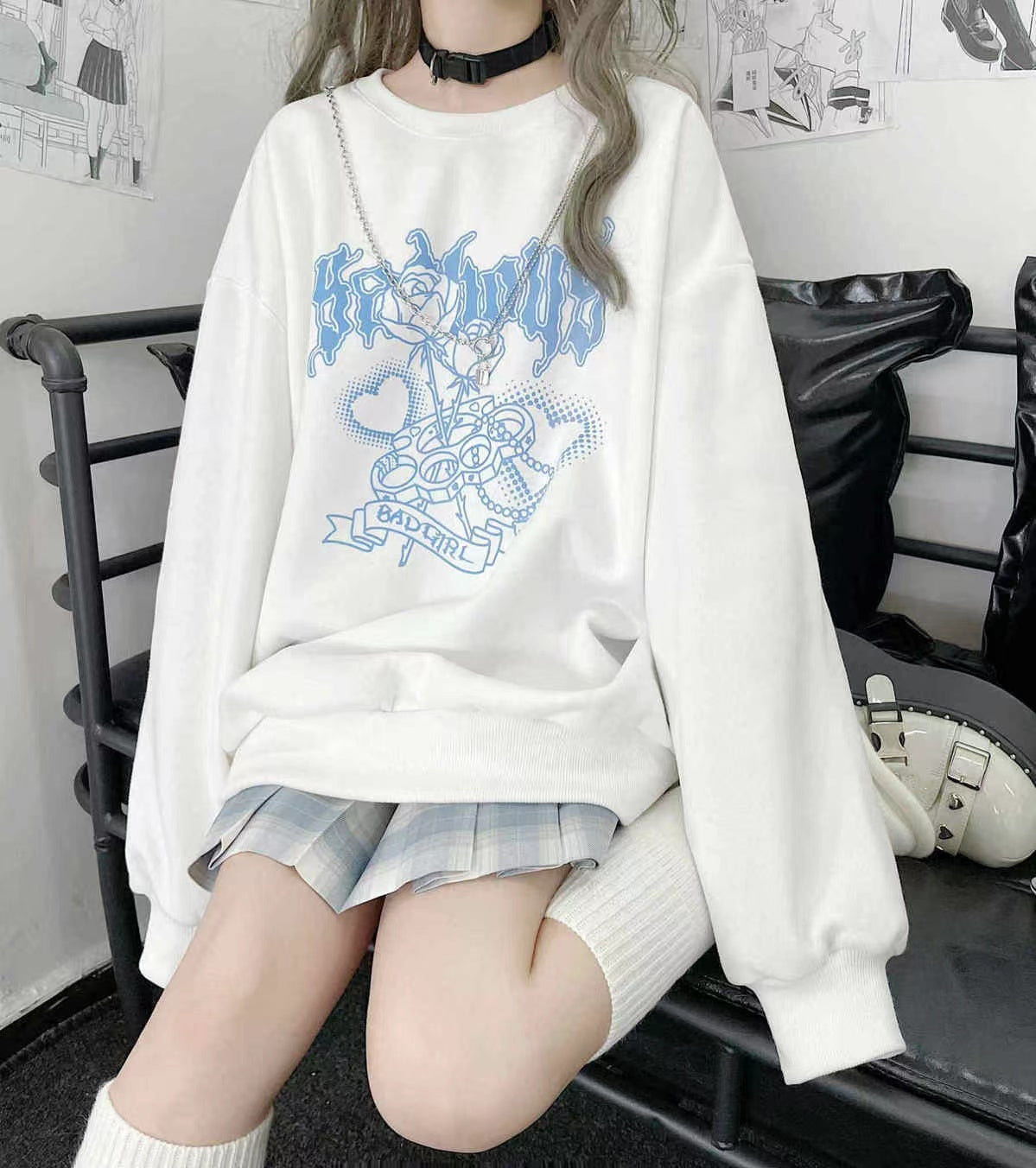 Women's Japanese Long Sleeve Harajuku Fleece Round Neck Sweater