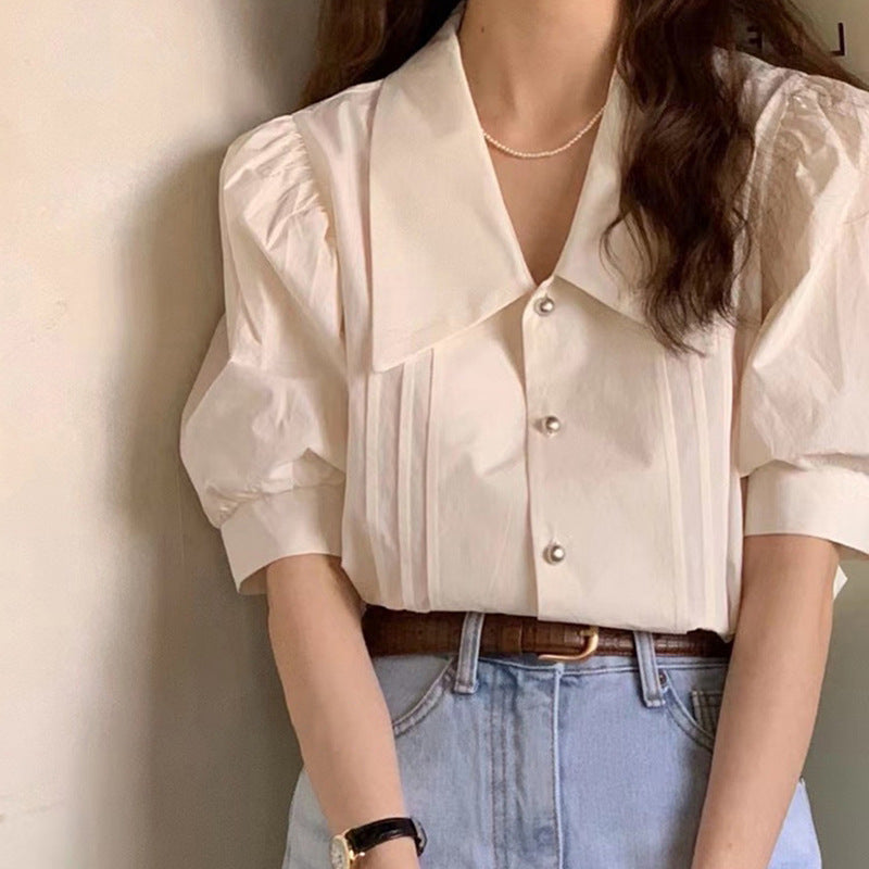 Doll Pointy V-neck Puff Shirt