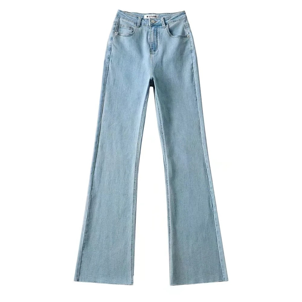 Raw Edge High Waist Denim Flared Pants