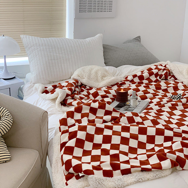 Checkerboard Thickened Fleece Blanket