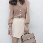 V-neck Chiffon Long Sleeve Bottom Shirt