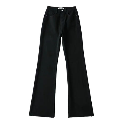 Raw Edge High Waist Denim Flared Pants