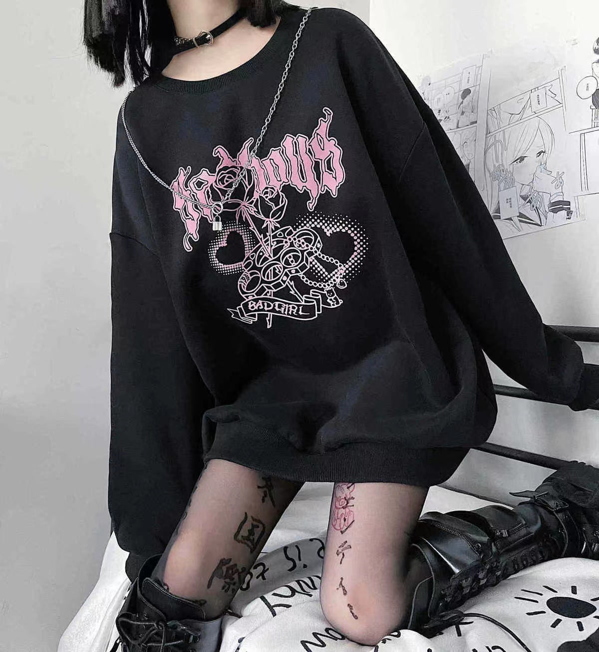 Women's Japanese Long Sleeve Harajuku Fleece Round Neck Sweater